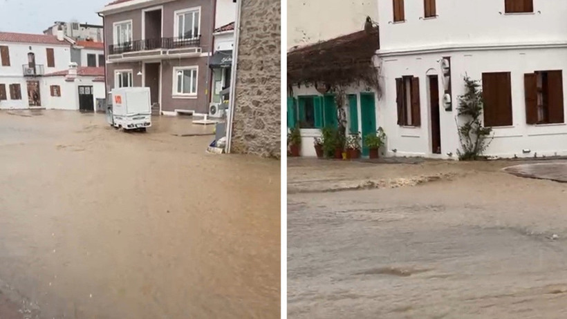 Bozcaada'da sokaklar göle döndü - Resim : 1