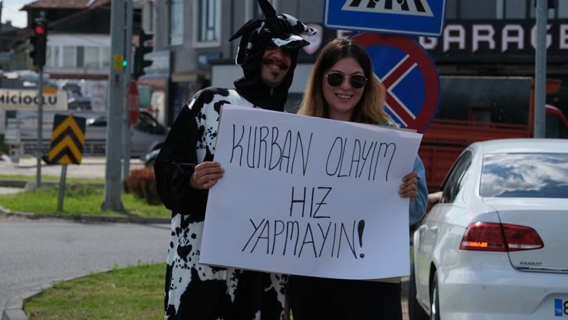 Trafikte inek kostümüyle uyarı - Resim: 1