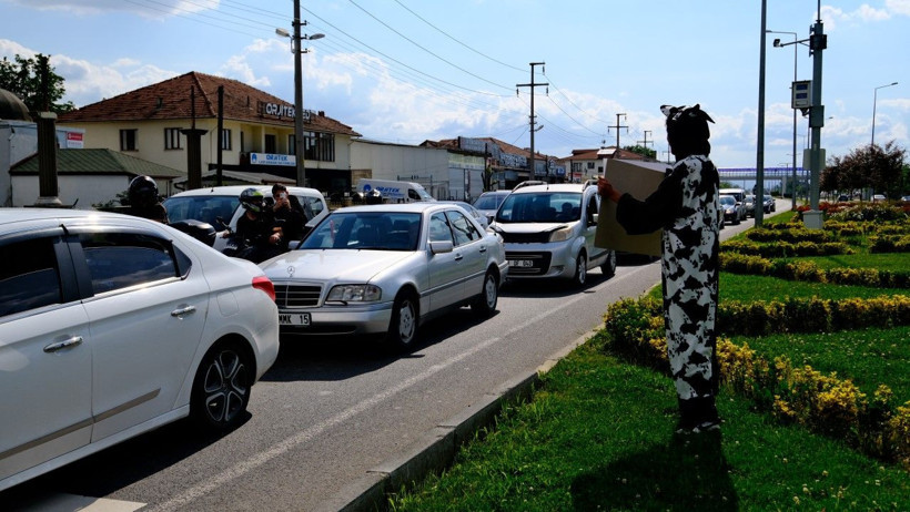 Trafikte inek kostümüyle uyarı - Resim: 8
