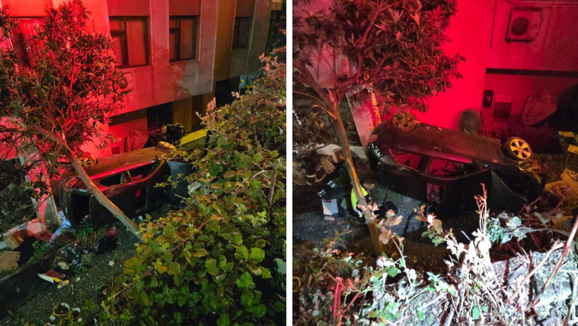 Otomobil 15 metrelik apartman boşluğuna düştü - Resim : 1