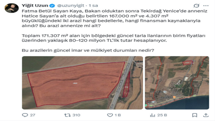 Fatma Betül Sayan Kaya ve ailesine ilişkin tapu iddiaları. Lüks villa ve araziler listelendi - Resim : 3