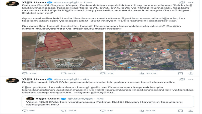 Fatma Betül Sayan Kaya ve ailesine ilişkin tapu iddiaları. Lüks villa ve araziler listelendi - Resim : 1
