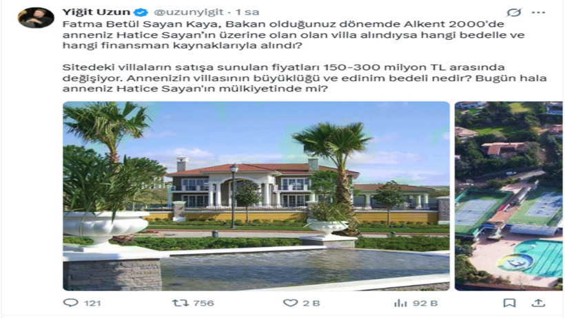 Fatma Betül Sayan Kaya ve ailesine ilişkin tapu iddiaları. Lüks villa ve araziler listelendi - Resim : 5