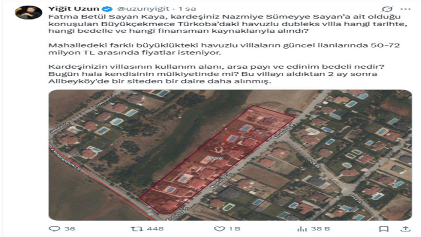 Fatma Betül Sayan Kaya ve ailesine ilişkin tapu iddiaları. Lüks villa ve araziler listelendi - Resim : 2