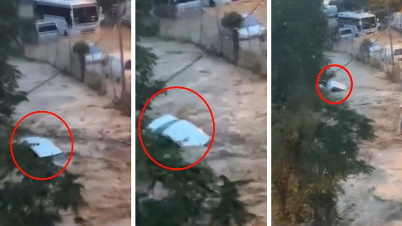 Selde kaybolan iki kişinin son görüntüleri ortaya çıktı. Araca tutunarak kurtulmaya çalıştı - Resim : 4