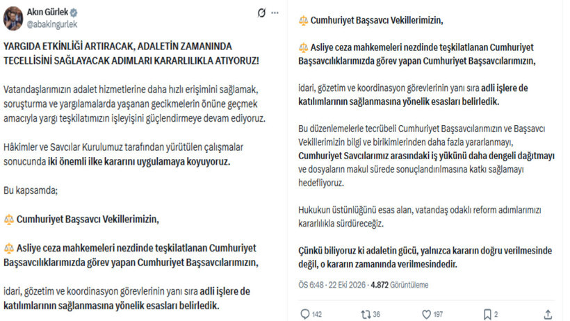 Bakan Akın Gürlek duyurdu. Başsavcılar da adli işlere katılacak - Resim : 4