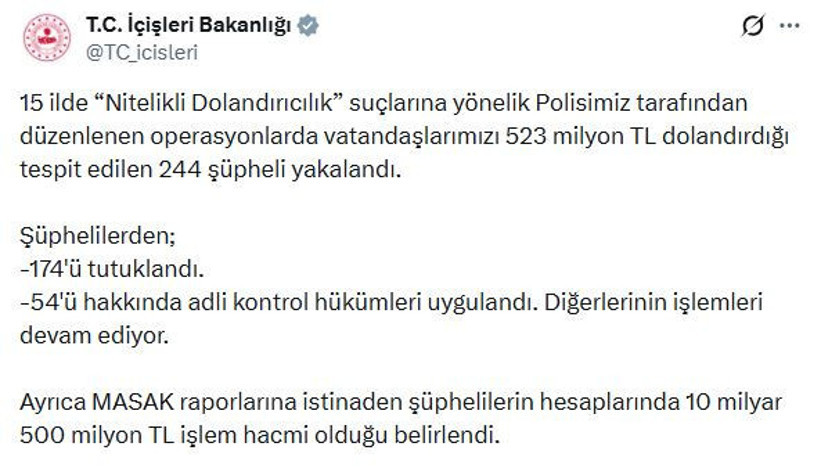 Hesaplarından 10,5 milyar TL geçmiş. 15 ilde büyük dolandırıcılık operasyonu - Resim : 1