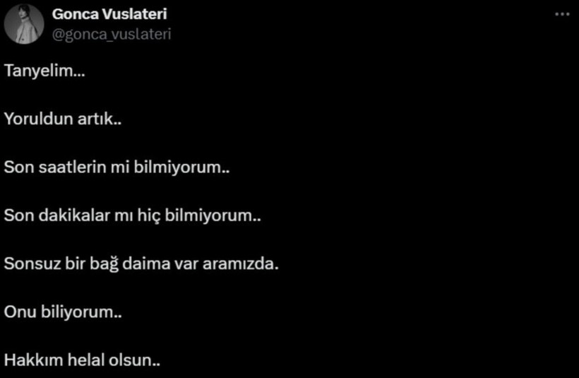 Gonca Vuslateri'nden Tanyeli'ye: “Son saatlerin mi bilmiyorum, hakkım helal olsun” - Resim : 1