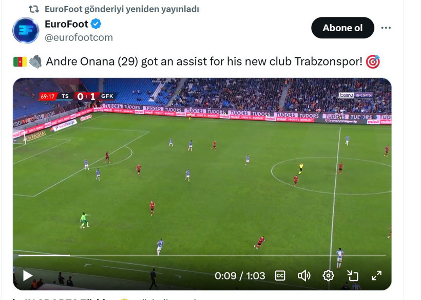 Andre Onana, Gaziantep maçında yaptığı asistle Avrupa'yı salladı - Resim : 1