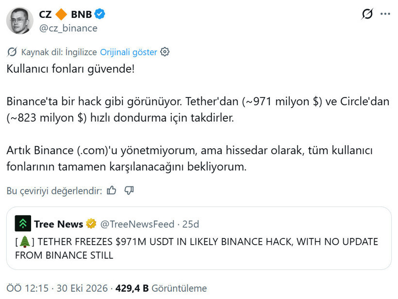 Bitcoin ve Ethereum çakıldı! Binance hesaplarından 5.8 milyar dolar çalındı iddiası kripto paraları salladı - Resim : 2