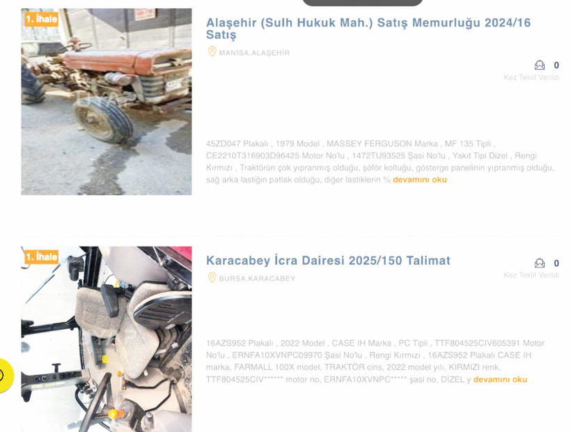 Tarlalar, traktörler açık artırmada - Resim : 1