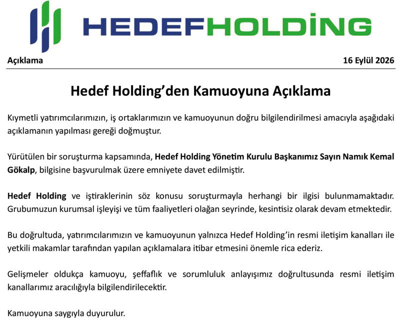 Hedef Holding&rsquo;den kamuoyuna a&ccedil;ıklama - Resim : 1