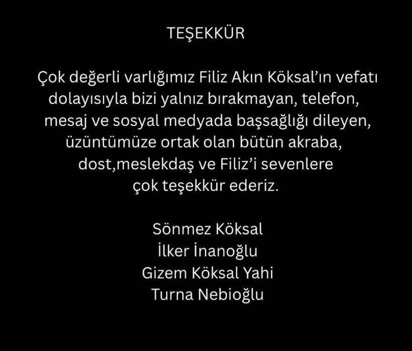 Filiz Akın'ın ailesi, teşekkür mesajı yayımladı - Resim : 1