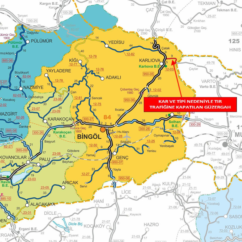 Bing&ouml;l&rsquo;de bazı yollar kar yağışı nedeniyle trafiğine kapatıldı - Resim : 1