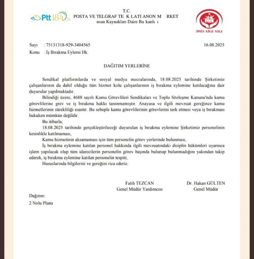 PTT ve TCDD'den personele iş bırakma tehdidi - Resim : 1