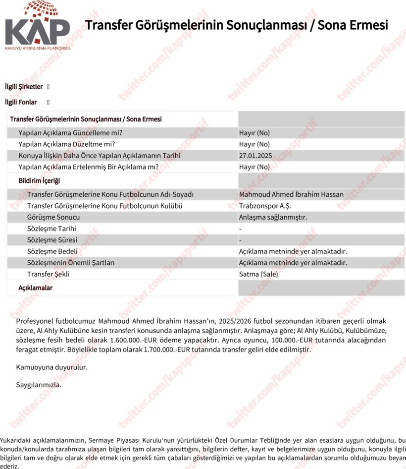 Trabzonspor, Trezeguet'yi Al-Ahly'e sattı - Resim : 1